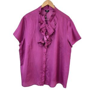 Talbots Women's Silk Cotton Blend Ruffle Neckline Blouse Magenta Size 20 NWOT
